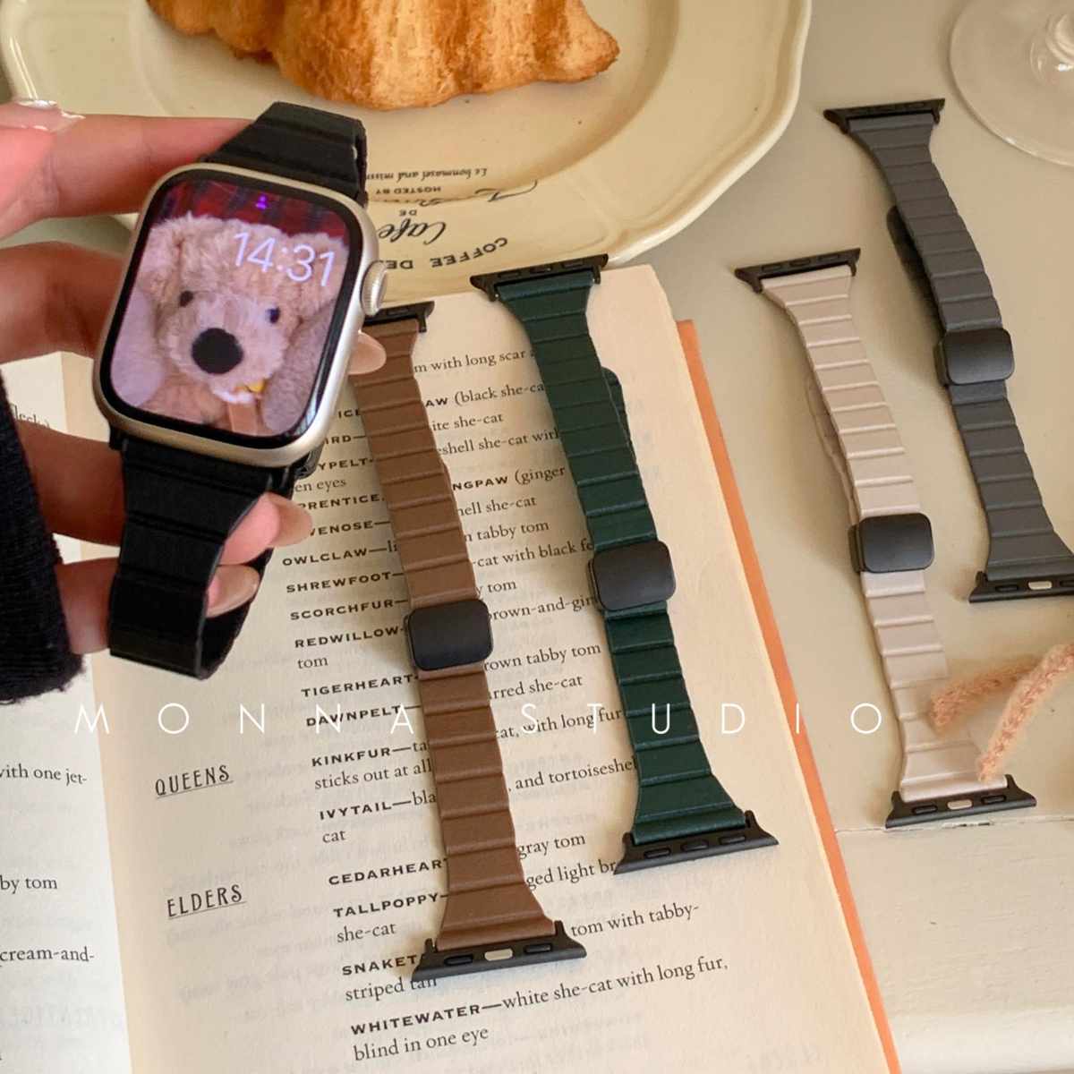 小蛮腰真皮磁吸适用iwatch4567苹果手表se女applewatch8代s9百搭
