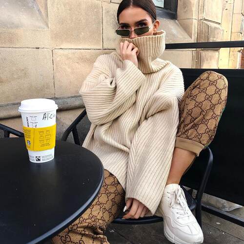 Women's high necked pullover knitted sweater