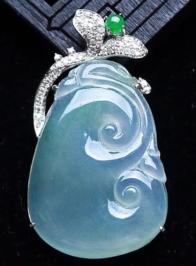 冰种18K金镶玉翡翠事事如意吊坠女天然正品玉石项链玉坠5.93g