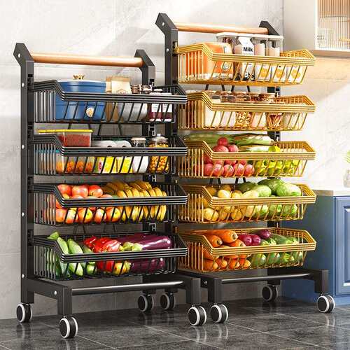 家用可移动小推车厨房置物架落地多层蔬菜篮收纳储物架子收纳架