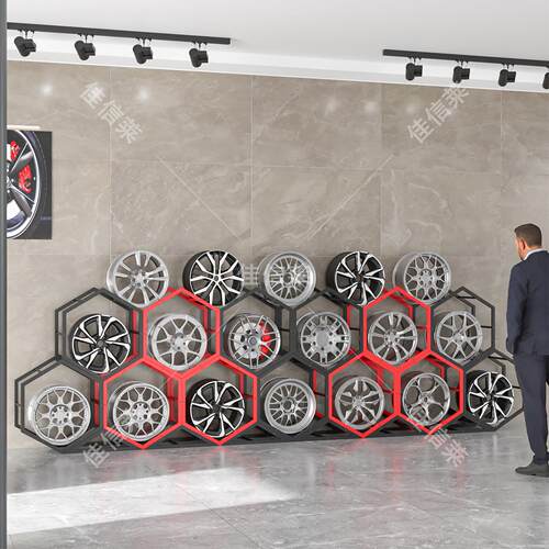 蜂窝形汽车轮展架六示边形轮毂货架4胎S店轮胎轮毂架架子展示架