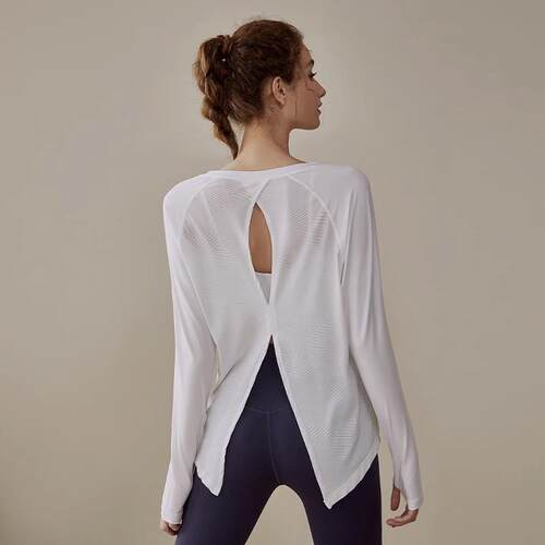 Women'S Dry-Fit Long-Sleeve Tie Back Open Back Athletic
