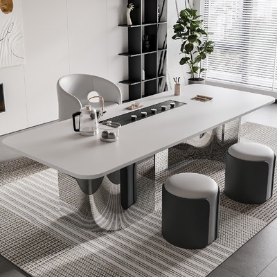 非谜岩板茶桌椅组合办公室现代阳台家用功夫书桌茶台烧水壶一体