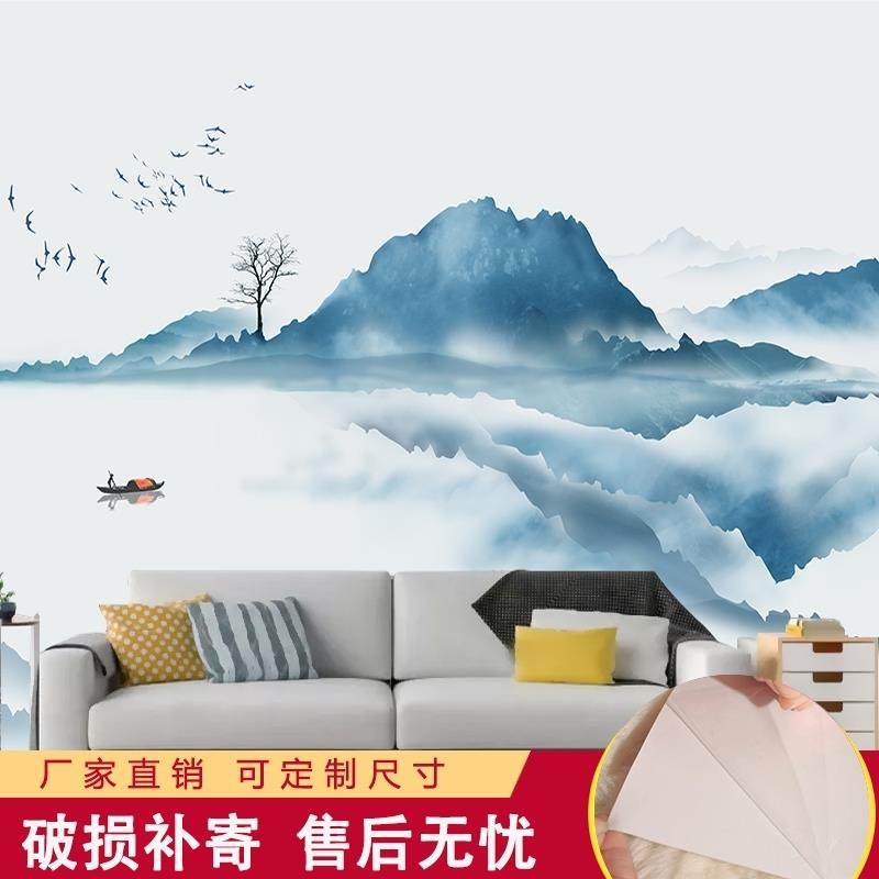 墙贴窗贴中国风水墨山水玻璃贴纸客厅沙发电视背景墙卧室壁画自粘