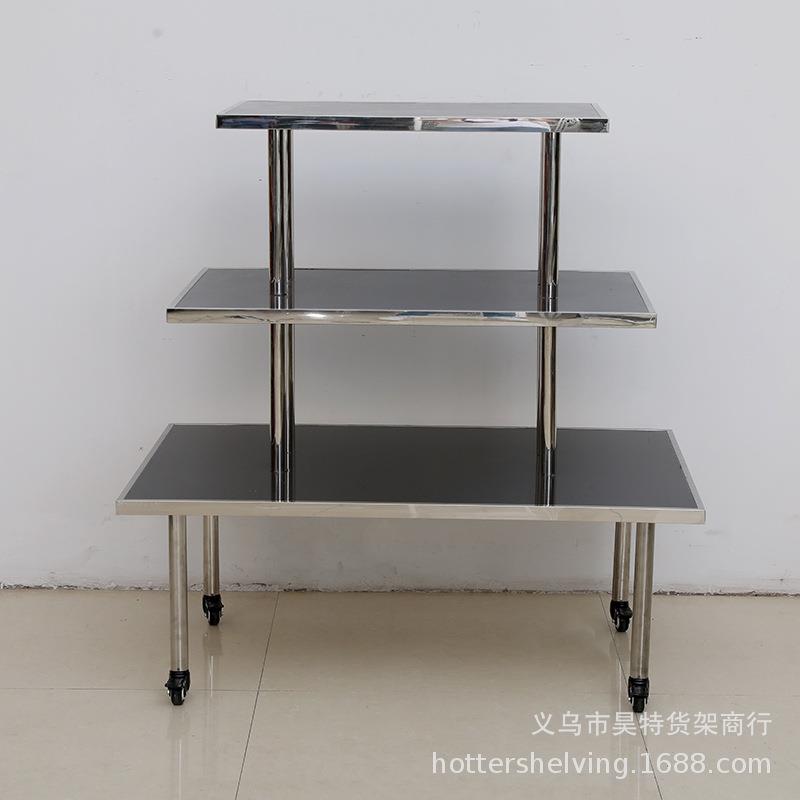 昊特尔三层不锈钢展示台黑色木板服装店烤漆流水台展示架可移动