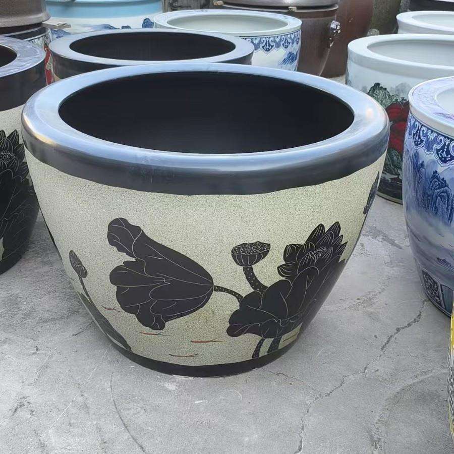 养荷花睡莲盆缸景德镇陶瓷鱼缸裸缸水缸特大号老式园林规划大花盆