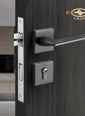 卧室锁现代简约室内HEQ分体磁吸静音房锁灰色锁实木门门把手门执
