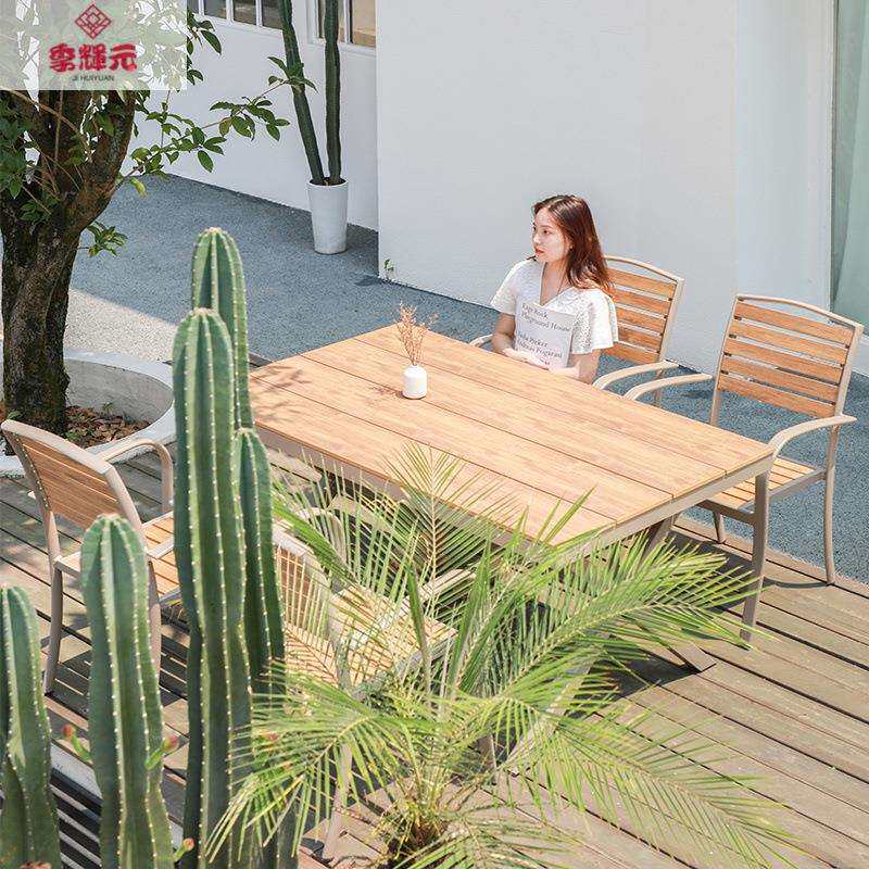 室露天外塑木桌椅庭花园休VFX闲防腐木长桌子防水防晒商用户外院