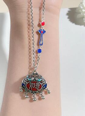 复古如意项链女国潮做旧滴胶景泰蓝彩釉平安锁流苏吊坠饰品民族风