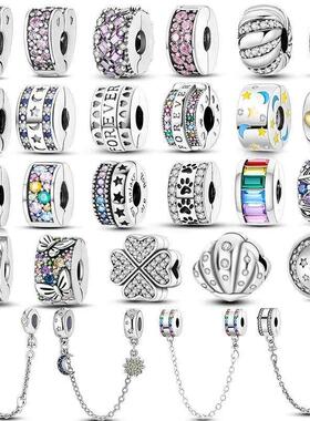 925 Silver Plated Charms Clasp Clip Zircon Safety Chain Sto