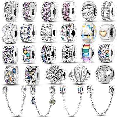 925 Silver Plated Charms Clasp Clip Zircon Safety Chain Sto