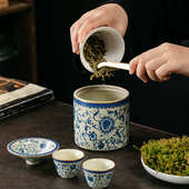 汝窑青花缠枝莲烟灰缸防飞灰茶洗陶瓷茶水茶渣缸水盂杯洗茶具配件