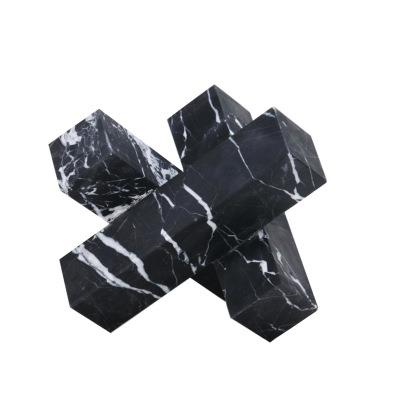 现代简约创意抽象黑色几何摆件样板房售楼处桌面石材工艺品软装