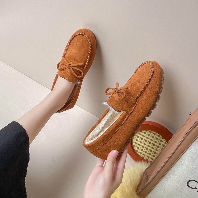 高档脚蹬豆鞋鞋豆女2024秋冬款百搭平底软底加绒棉舒适一孕妇懒人