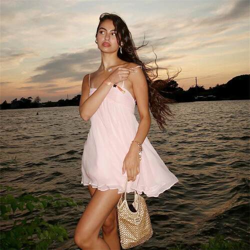 Women Summer Sleeveless Club Soild Color Dress Party