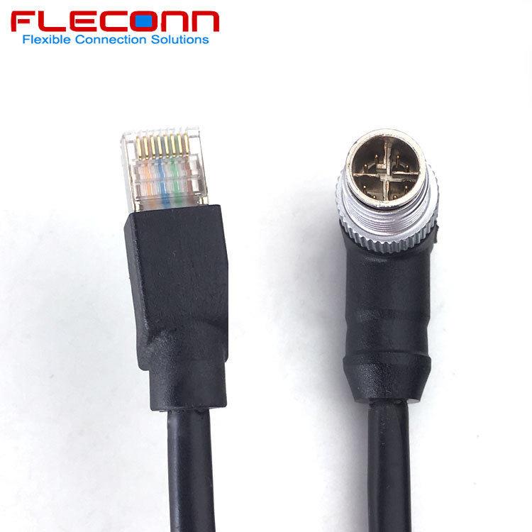 90度直角弯头M12 X编码8Pin 8芯公头转RJ45网线 万兆CAT6A 10GB/S