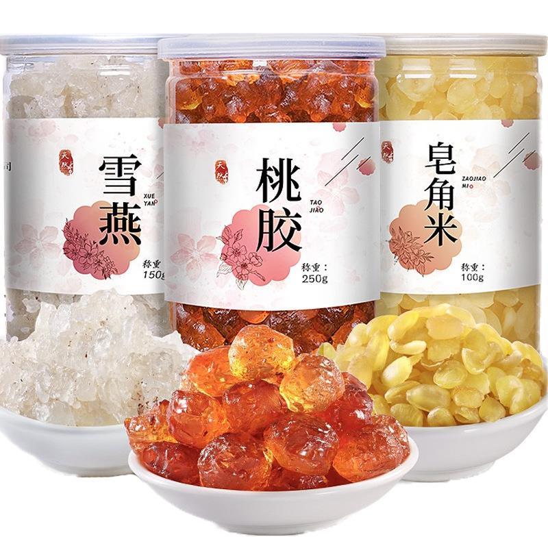 雪燕桃胶皂角米组合云南天野然生拉丝双荚无杂银耳羹桃胶干