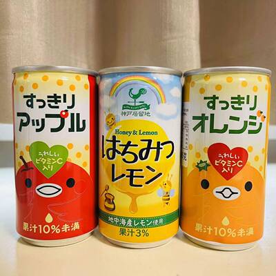 日本进口富永神户居留地苹果橘子汁蜂蜜柠檬味果汁饮料185g铝罐装