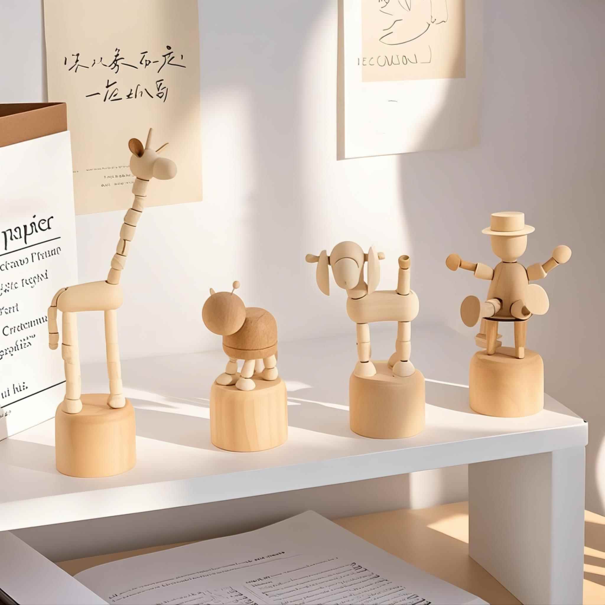 木偶人桌面小摆件创意可爱木头动物小丑玩具儿童房卧室装饰品礼物