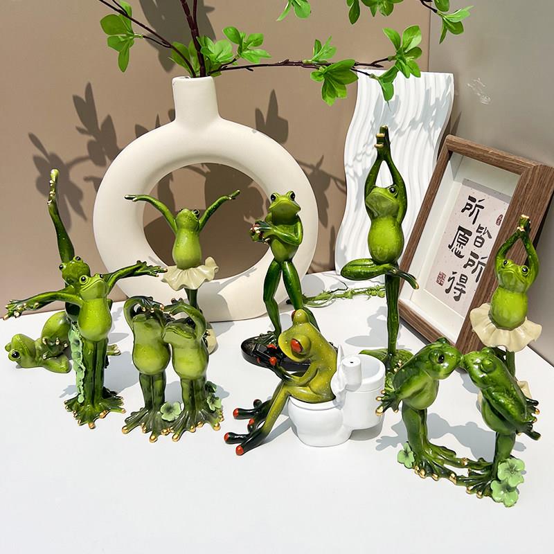 瑜伽青蛙网红小摆件创意树脂工艺品琉璃治愈解压礼物桌面趣味装饰图片