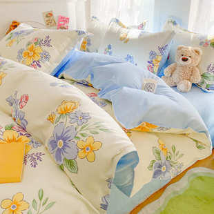 小四大学生加厚碎花三件套件套宿舍斜纹床单被套磨毛床上用品套件