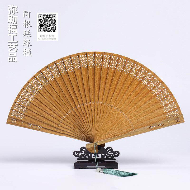 木质扇子中国风檀香扇古风随身镂空全木扇复古日用折扇女式折叠扇