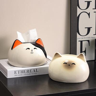 暹罗猫纸盒创收纳盒现代轻奢家用客意厅抽纸巾盒桌巾面陶瓷餐圣域