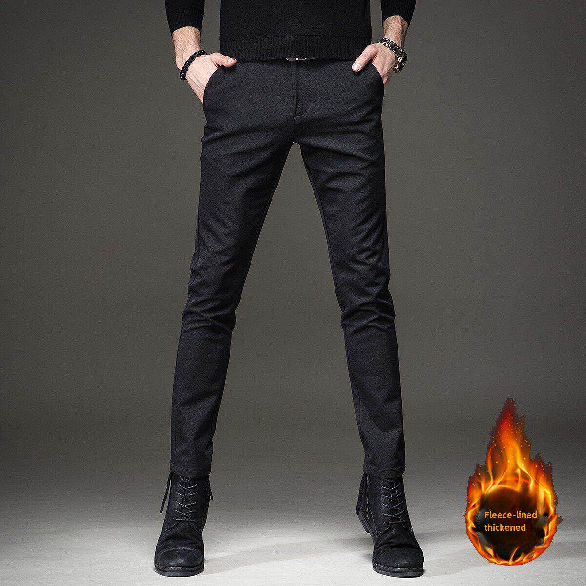 男士休闲裤秋冬款加绒加厚宽松直筒黑色商务正装西裤男修身小脚裤