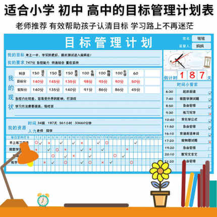 中学生自律表目标管理计划表墙贴小学生初中学习记录打卡表初中时