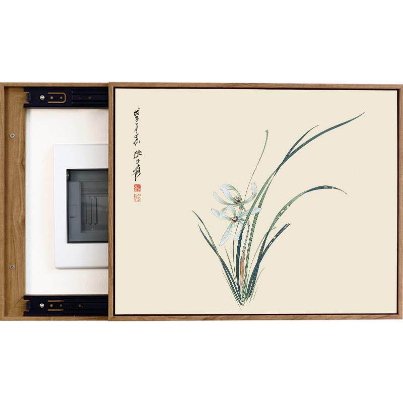 配电箱装饰画新中式免打孔挂画可推拉电表箱弱电闸总开关盒子壁画