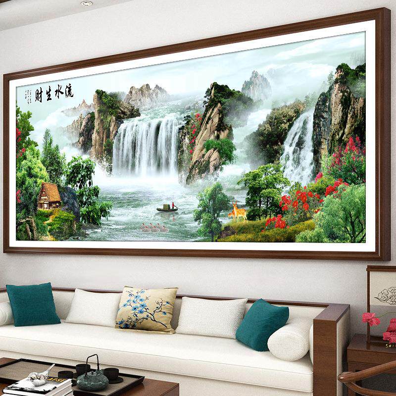 钻石画满钻客厅山水画流水生财贴钻十字绣钻石绣2020新款风景大气