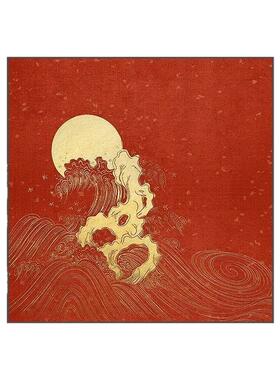 新中式红色抽象金色海浪酒店民宿茶室玄关客厅装饰画壁画方形挂画