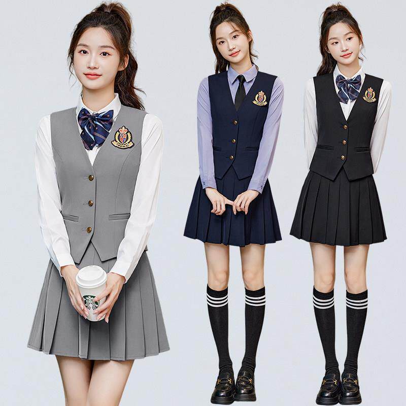 JK制服马甲套装男女韩版学生套装学院风幼师台球餐厅服务员工作服