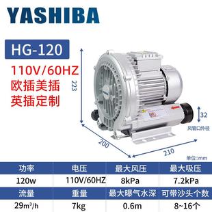 定制110V60HZ高压旋涡风机120W涡轮气泵0.12KW鼓风机鱼塘增氧风机