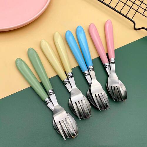 Korean-style stainless steel handle macaron-colored soup spo