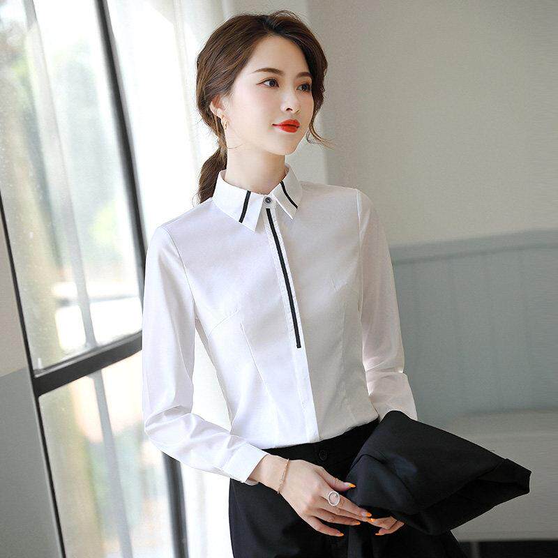白色衬衫女内搭2025新款春秋面试职业套装白衬衣酒店工作服打底衫