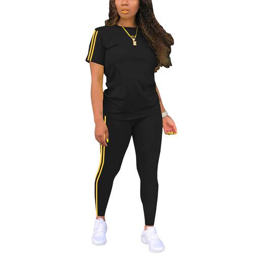 Women's Tee & Pants Set Casual Round Neck Short Sleeve