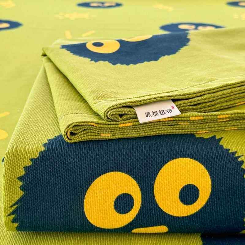 加厚全棉老粗布床单三件套双人家用亚麻被单学生宿舍卡通纯棉单子