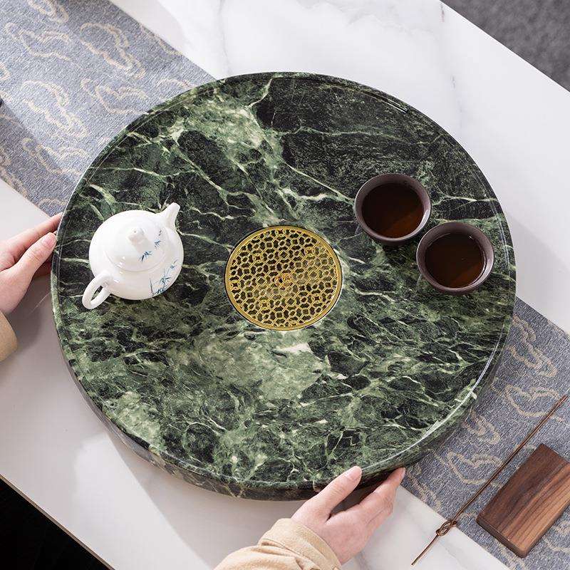 圆形高端奢石岩板茶盘排水新中式茶台家用功夫大理石茶海轻奢简约