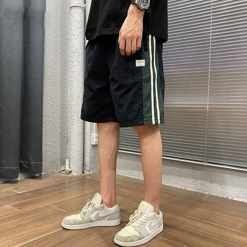 潮牌条纹短裤男夏季新款大尺码健身休闲五分裤韩版薄款直筒运动裤