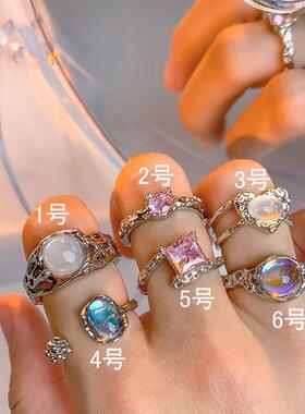 rings women覆古轻奢高级感开 口可调节食指戒ins月光石戒指女Rin