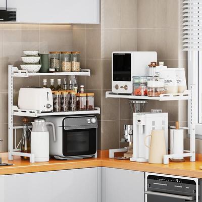 可伸缩台面微波炉置物架加厚加高三层厨房家用多功能收纳烤箱架子