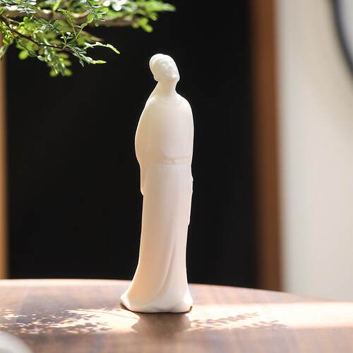 禅意诗仙李白陶瓷历史人物摆件创意中式玄关博古架茶室软装工艺品