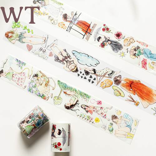 WT手账胶带 慢生活 女孩人物模切和纸PET百搭装饰Ins风日常风森系
