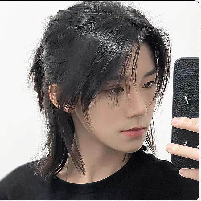 男士日系短发狼尾假发 中长半扎武士头全头套式 自然黑冷棕色高温