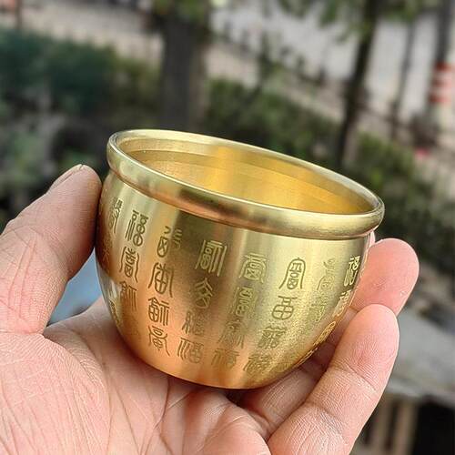 纯铜白富铜圆柱聚宝盆铜碗酒杯客厅家居装饰饰品店柜台装饰饰品