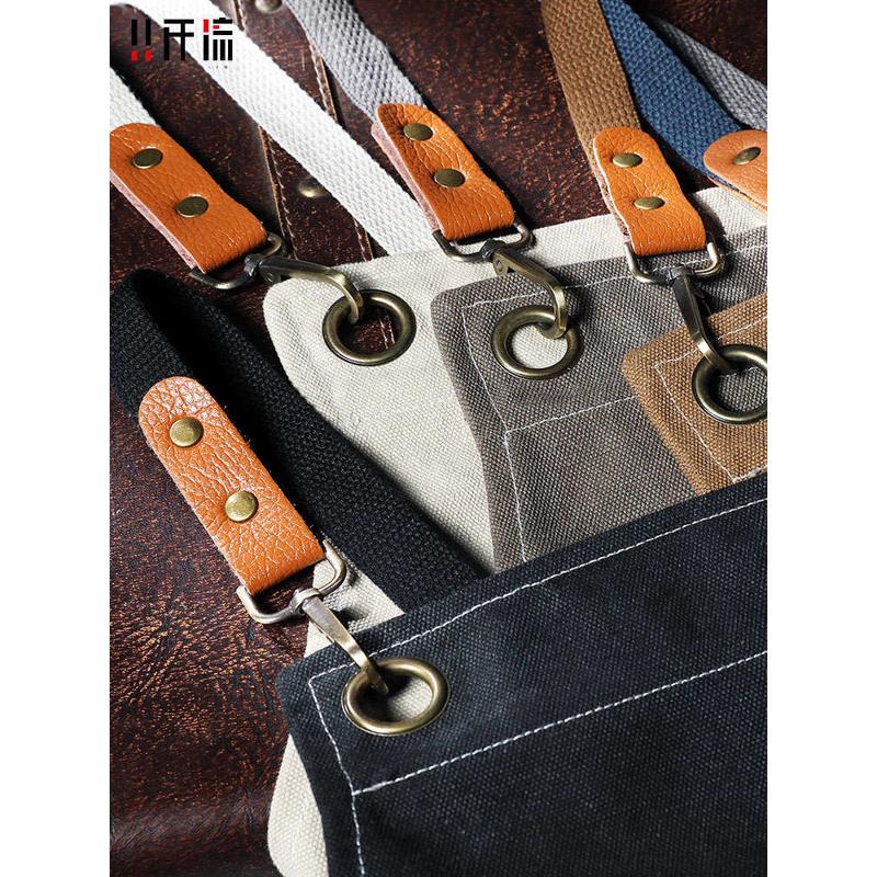 加厚防水帆布咖啡师围裙logo烘焙奶茶店花艺酒吧调酒师工作服围腰