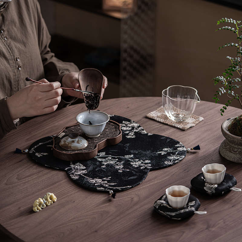 新中式织锦刺绣绸缎提花高端杯垫家用轻奢桌布茶艺茶道壶垫布垫子