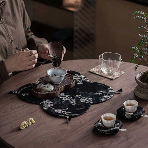 新中式织锦刺绣绸缎提花高端杯垫家用轻奢桌布茶艺茶道壶垫布垫子