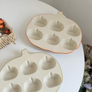 好看的南瓜形烘焙模具烤盘陶瓷盘子家用釉下彩烤箱用创意餐具微瑕